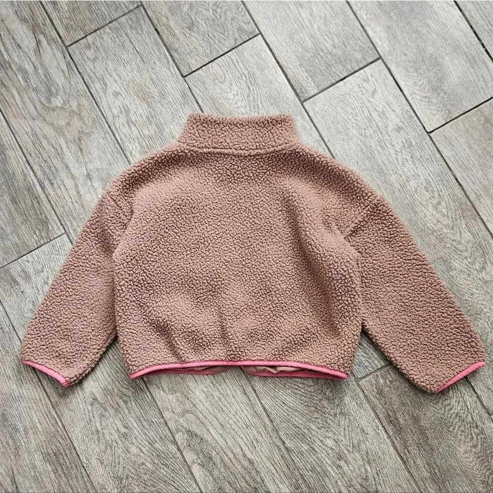 Old Navy Tan Fleece Jacket with Pink Trim Size S